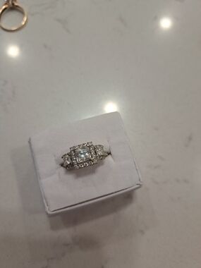 14k White Gold 3 Stone Halo Engagement Ring
